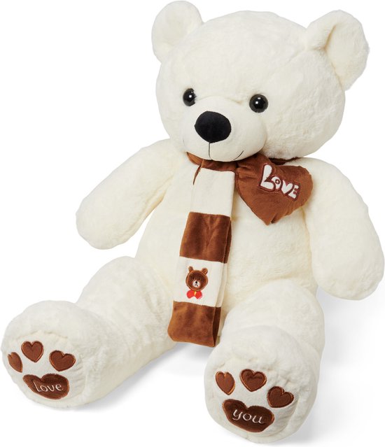 Pluche Beer 80-85cm - knuffel - Wit - 85 CM - Pluche Teddybeer XL - I Love You beer - Knuffelbeer - Valentijnsdag Cadeau tip