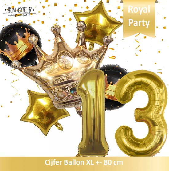 Cijfer Ballon 13 * Snoes * Black & Gold Thema * Prinsen & Prinsessen * Crown * Kroon * Royal Celebration * Verjaardag Decoratie Ballonnen Pakket * Boeket Ballonnen * Nummer Ballon 13