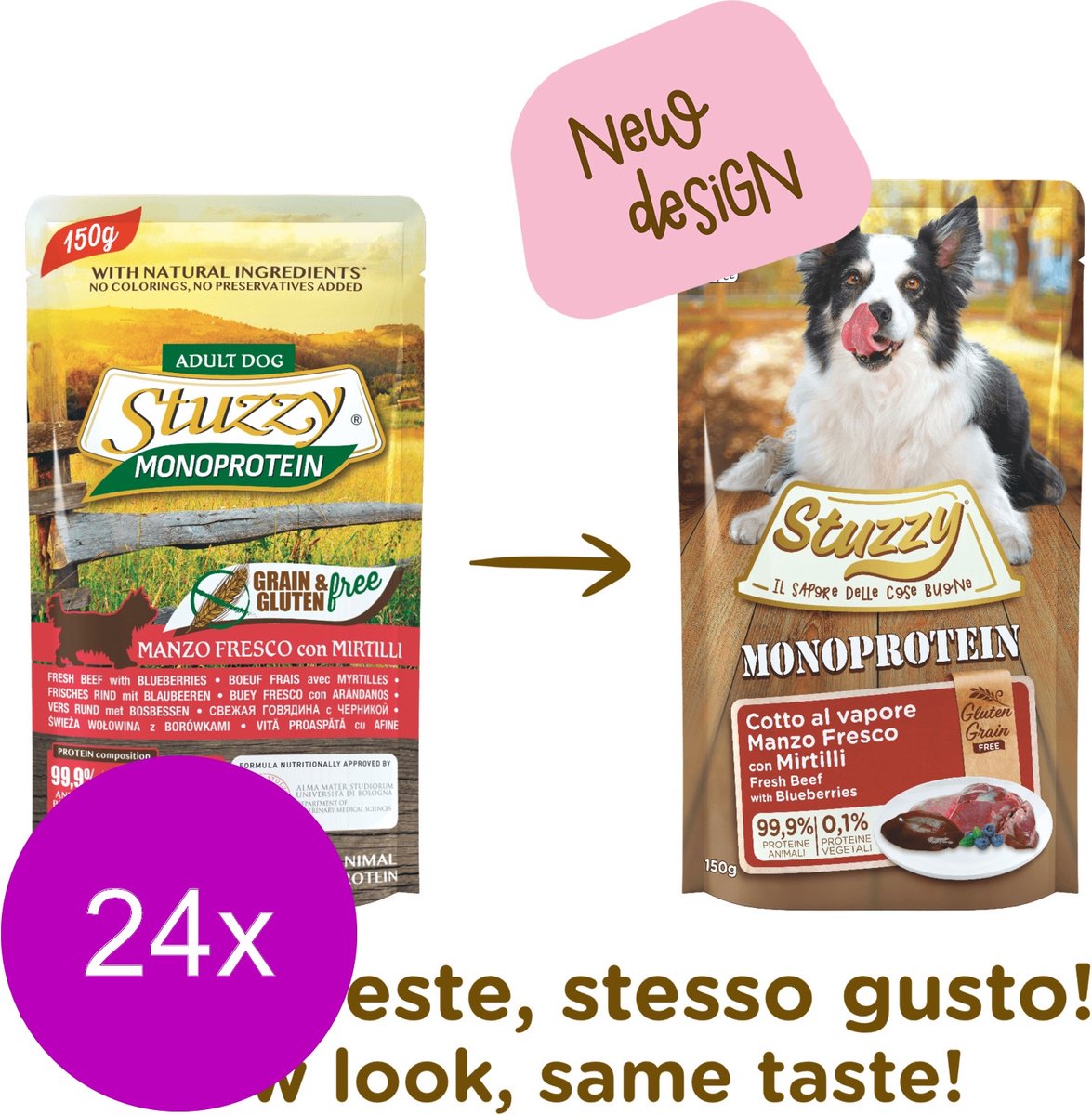 Stuzzy Stuzzy Dog Grain Free Monoprotein Pouch 150 g - Hondenvoer - 24 x Rund