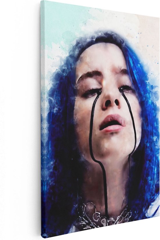 Artaza Canvas Schilderij Billie Eilish met Zwarte Tranen - Foto Op Canvas - Canvas Print