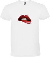 Wit t-shirt met Rode Aquarel wazige Mond / Lippen groot size S