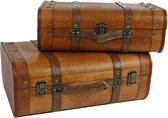 Home&Deco Decoratie koffer set Jelle naturel hout-42x30x17cm-2 stuks