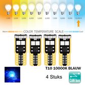 T10 Led Lamp Blauw (Set 4 stuks) 10000K Canbus 5W5 | W5W | Led Signal Light | 12V | 168 | 194 | 2x | Stadslicht | Kentekenplaat Verlichting | 3030 6 SMD | Autolamp | 10000 | Kelvin