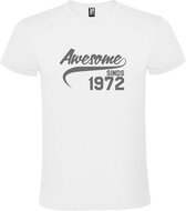 Wit T shirt met "Awesome sinds 1972" print Zilver size S
