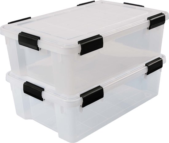 Iris Ohyama Multibox Opbergbox - 38L - Kunststof - Transparant/Zwart
