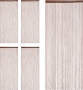 Relaxdays 5x draadgordijn - deurgordijn met franjes - draadjesgordijn - 90x245 cm - bruin