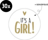 30x Sluitsticker It's a Girl! | Goudfolie | 40 mm | Geboorte Sticker | Sluitzegel | Sticker Geboortekaart | Baby nieuws | Zwangerschap |Luxe Sluitzegel