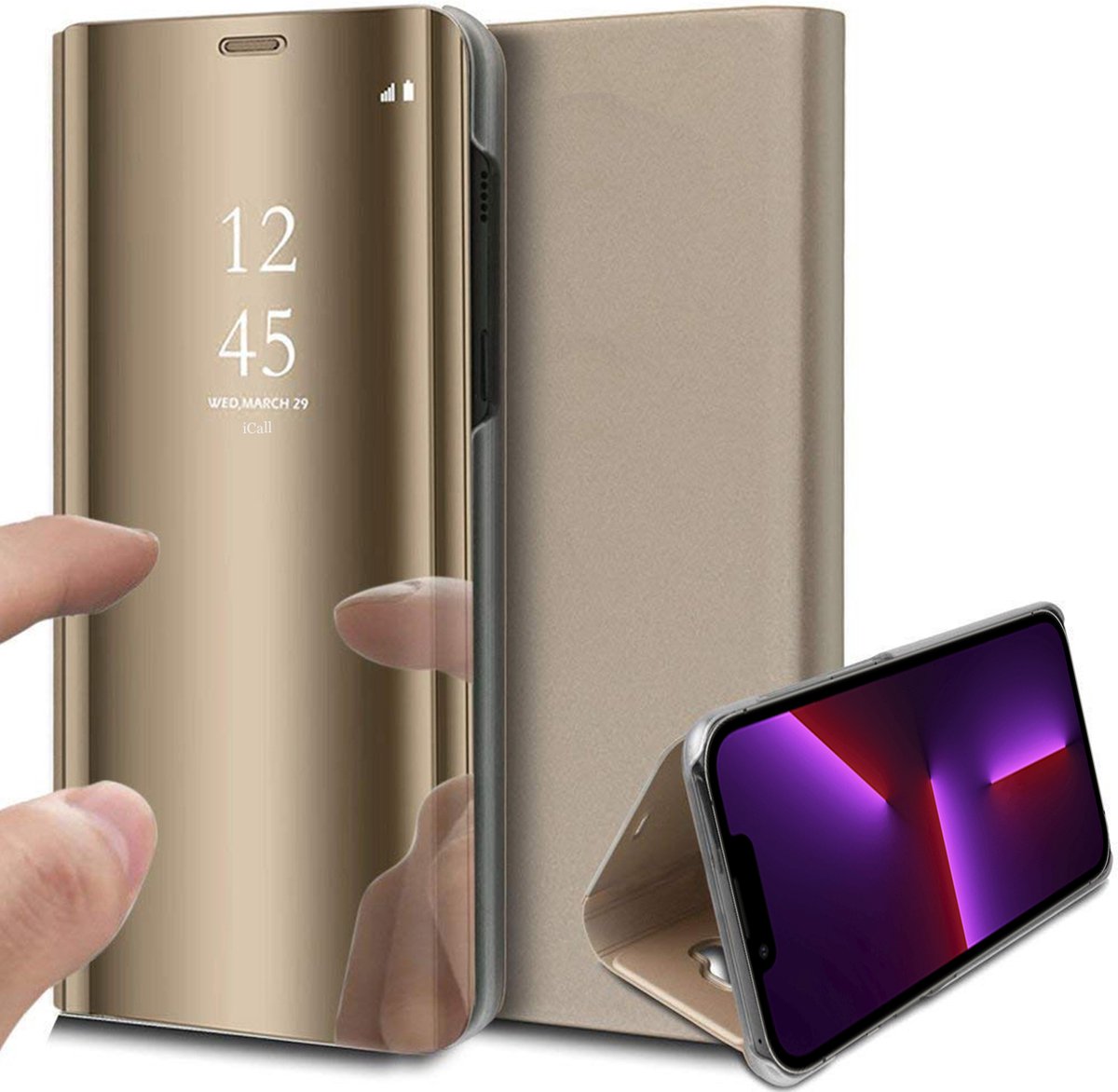 Hoesje geschikt voor iPhone 13 Pro Max - Spiegel Book Case - Goud