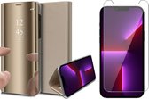 iPhone 13 Pro Hoesje en Screenprotector - Spiegel Book Case - Goud