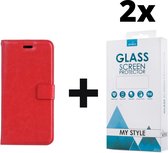 Kunstleer Bookcase Hoesje Met Pasjeshouder iPhone 6/6s Rood - 2x Gratis Screen Protector - Telefoonhoesje - Smartphonehoesje