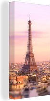 Canvas Schilderij Uitzicht over Parijs met de Eiffeltoren die erboven uit steekt - 40x80 cm - Wanddecoratie