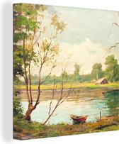 Toile Peinture Bateau - Été - Peinture à l'Huile - 90x90 cm - Décoration murale