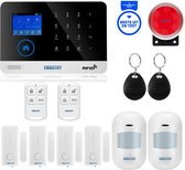 A-Life Compleet Alarmsysteem - Met Sirene - Smart Home Beveiligingssysteem - Draadloos - Wifi Alarm - LCD Scherm - RFID - 2x Bewegingsmelders - 4x Raam-/deursensoren - 2x Afstandsb