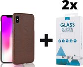 Backcover Slangenprint Fashion Hoesje iPhone XS Bruin - 2x Gratis Screen Protector - Telefoonhoesje - Smartphonehoesje