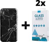 Backcover Marmerlook Hoesje iPhone XS Max Zwart - 2x Gratis Screen Protector - Telefoonhoesje - Smartphonehoesje