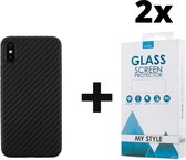 Backcase Carbon Hoesje iPhone XS Max Zwart - 2x Gratis Screen Protector - Telefoonhoesje - Smartphonehoesje