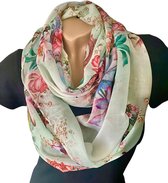 Dames Dunne Loop Sjaal - Col Sjaal - Lus Sjaal - Ronde Sjaal - Bloemenprint - Groen - 80 x 50 cm (9103)