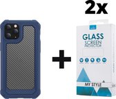 Backcover Shockproof Carbon Hoesje iPhone 11 Pro Max Blauw - 2x Gratis Screen Protector - Telefoonhoesje - Smartphonehoesje