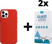 Siliconen Backcover Hoesje iPhone 12 Pro Rood - 2x Gratis Screen Protector - Telefoonhoesje - Smartphonehoesje
