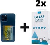 Crystal Backcase Transparant Shockproof Met Pasjeshouder Hoesje iPhone 12 Pro Max Blauw - 2x Gratis Screen Protector - Telefoonhoesje - Smartphonehoesje