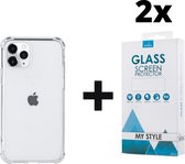 Crystal Backcase Transparant Shockproof Hoesje iPhone 11 Pro - 2x Gratis Screen Protector - Telefoonhoesje - Smartphonehoesje