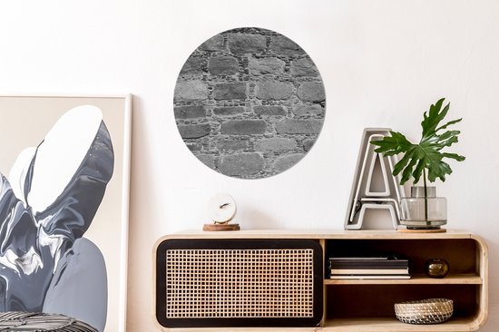 WallCircle - Cercle Mural - Cercle Mural - Mur - Pierre - Antique - Zwart - Wit - Aluminium - Dibond - 60x60 cm - Intérieur et Extérieur