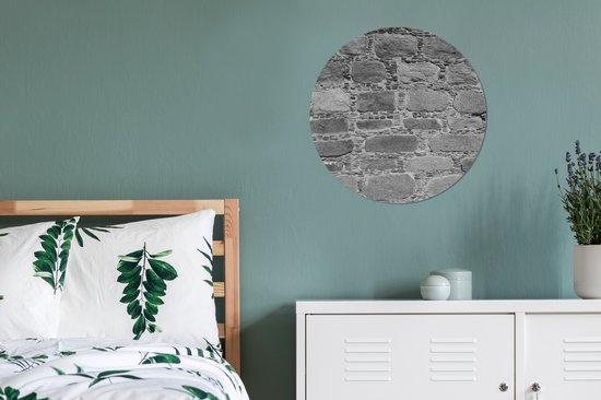 WallCircle - Cercle Mural - Cercle Mural - Mur - Pierre - Antique - Zwart - Wit - Aluminium - Dibond - 60x60 cm - Intérieur et Extérieur