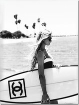 Canvas Experts poster Exclusive met chanel surfboard op strand 60x90CM *ALLEEN POSTER OP 250GR PAPIER* Wanddecoratie | Poster | Wall art | canvas doek |muur decoratie |