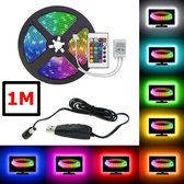 RGB IP20 LED Strip SMD3528 60led p/m met USB adapter en RGB controller - 1 METER Compleet - Plug en Play