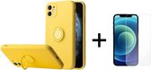 Apple iPhone 13 Mini Back Cover | Telefoonhoesje | Ring Houder | Geel + 1x Screenprotector