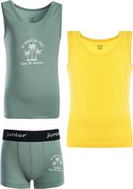 Junior - Ondergoedset - Egyptisch katoen - Groen/Geel - 3/4 jaar