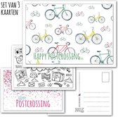 KaartenSet Happy Postcrossing -> Nr 1 (Postcrossing-Typisch-Hollands-Fietsen-reizen-Confetti) - LeuksteKaartjes.nl by xMar