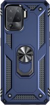 Magnetisch Hoesje Geschikt voor Oppo Reno5 Lite | Kickstand Back Cover met Standaard | Telefoonhoesje met Ring | Beschermhoes met Magneet voor Auto Houder Blauw