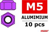Team Corally - Aluminium zelfborgende zeskantmoer - M5 - Paars - 10 st
