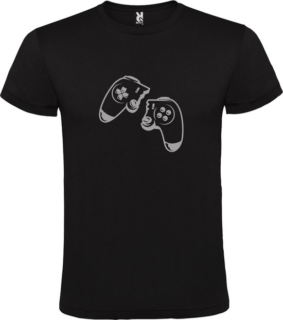 Zwart T-shirt ‘Game Controller’ Zilver Maat L