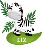 Muursticker geboorte met zebra en naam - Muursticker - Geboorte - Jungle - Dieren - Zebra - Gepersonaliseerde naam