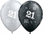 Ballonnen 21 jaar zwart-zilver Qualatex Q11=28cm 5 stuks.