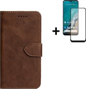 Hoesje Nokia G50 - Screenprotector Nokia G50 - Wallet Bookcase Bruin + Full Screenprotector