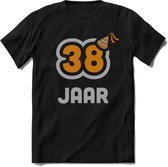 38 Jaar Feest T-Shirt | Goud - Zilver | Grappig Verjaardag Cadeau Shirt | Dames - Heren - Unisex | Tshirt Kleding Kado | - Zwart - M