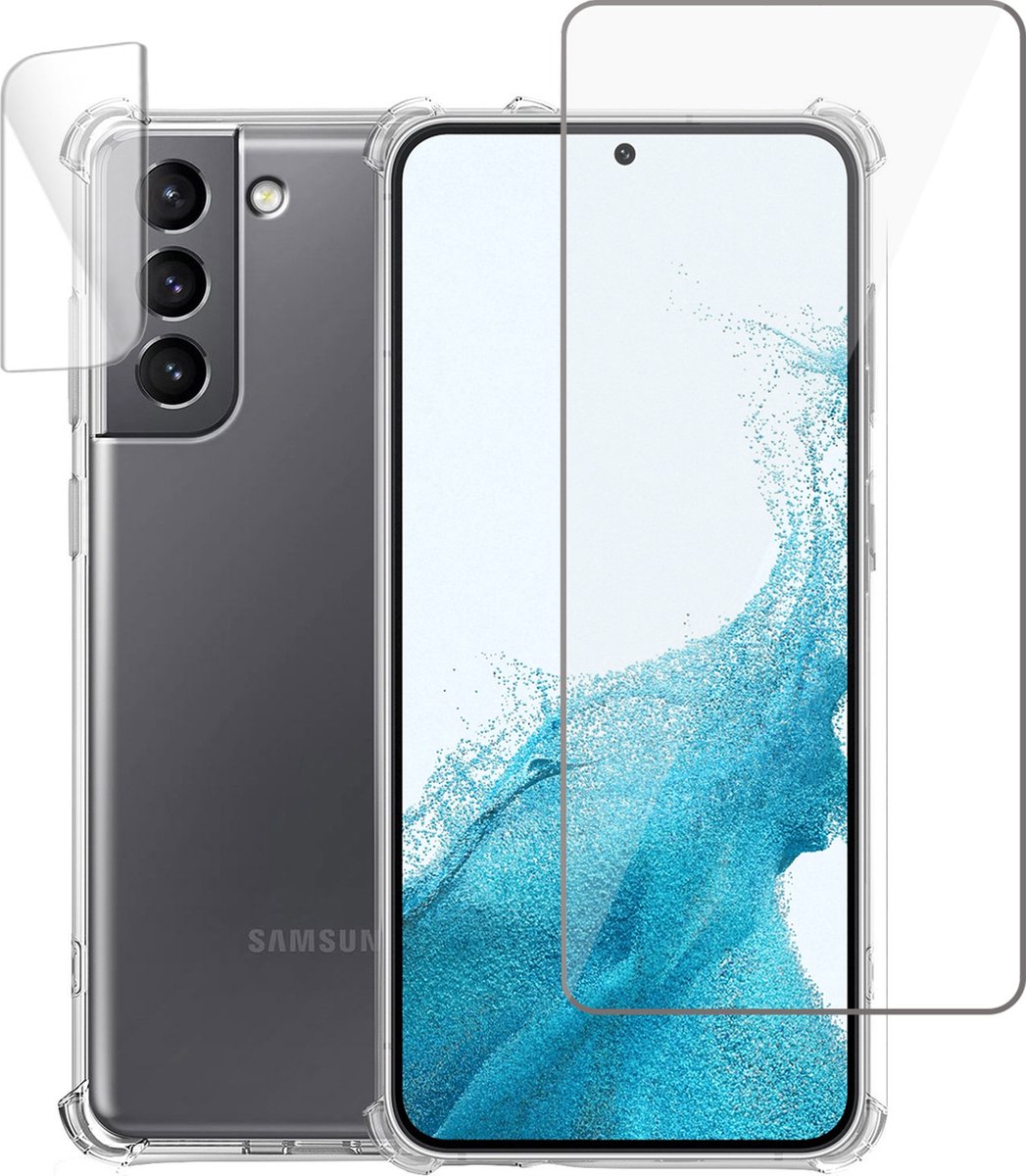 Geschikt voor Samsung S22 Plus Hoesje + Screenprotector + Camera Beschermglas – Gehard Glas Cover - Shock Proof Case Transparant