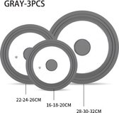 Glazen Deksel Set - 28 tot 32 cm / 22 tot 26 cm / 16 tot 20 cm - Grijs - 3 Stuks - Keuken - Koken - Pandeksel