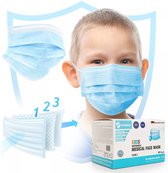 50 x kinder mondmasker - wegwerp mondkapjes - kids formaat - 3 laags - blauw