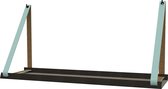 Handles and more -  Stalen wandplank zwart 70cm + leren plankdragers Lichtblauw