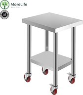 MoreLife Roestvrijstalen werktafel voor in de keuken - Keuken werktafel met wielen - Keuken trolley -  RVS werktafel - Zwenkwielen - Werktafel op wielen - Werkbank keuken - Keukentafel voor p