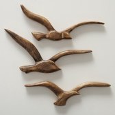 Boltze - Wand - 3 set - Mango Hout - Decoratie - Vogels - Bruin -37x15cm