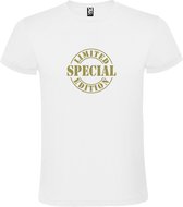 Wit T-shirt ‘Limited Edition’ Goud Maat S