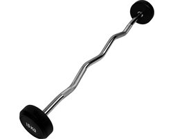 RYZOR Barbell EZ halterstang met vaste gewichten van totaal 15 kg - Barbell EZ halterstang - Barbell curl stang - Vaste EZ halterstang - EZ Halterstang met vaste gewichten - Curl vaste halterstang - Staal en rubber - Zwart en zilver - 109 cm breed