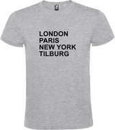 Grijs t-shirt met " London, Paris , New York, Tilburg " print Zwart size M