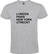 Grijs t-shirt met " London, Paris , New York, Utrecht " print Zwart size M