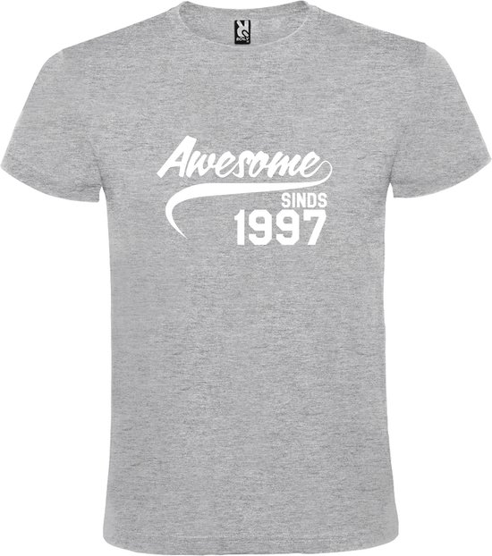 Grijs  T shirt met  "Awesome sinds 1997" print Wit size S